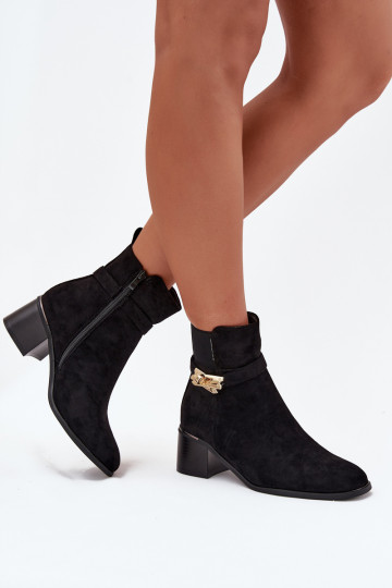 Gevoerde vrouwelijke boots met gouden details zwart Sarona 2
