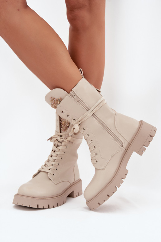 réchauffer Bottines de travail avec des ornements beige Kelilea
