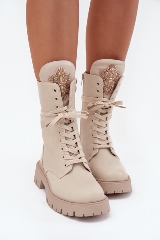 réchauffer Bottines de travail avec des ornements beige Kelilea