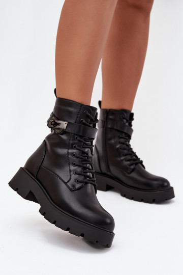 Bottines de travail Féminin avec des talons décorés réchauffer Eko Peau couleur noire Selita 2