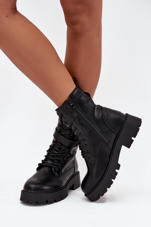 Bottines de travail Féminin avec des talons décorés réchauffer Eko Peau couleur noire Selita