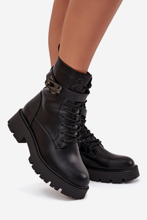 Bottines de travail Féminin avec des talons décorés réchauffer Eko Peau couleur noire Selita