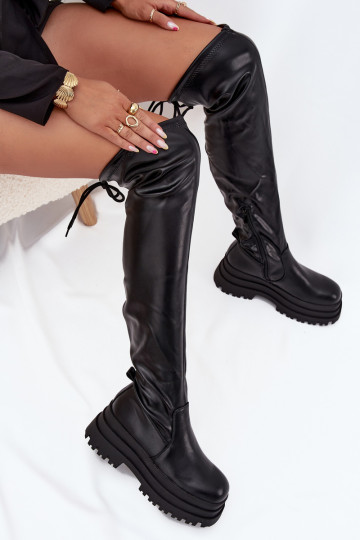 bottes pour femmes au-dessus du genou avec une plateforme couleur noire Erisna