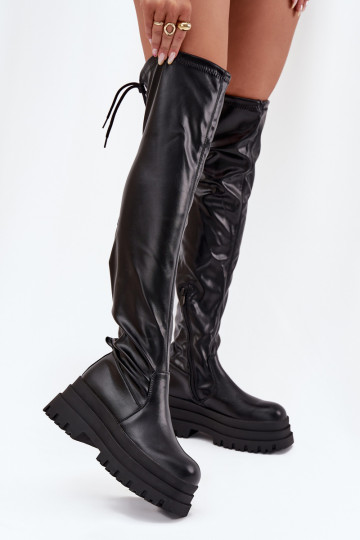Bottes hautes pour femmes au-dessus du genou avec plateforme couleur noire Erisna 2