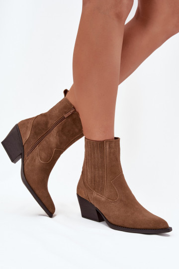 Wildleder Damen Cowboy-Stiefel mit Absatz gefüttert braun Dylira