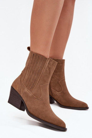 Wildleder Damen Cowboy-Stiefel mit Absatz gefüttert braun Dylira 2