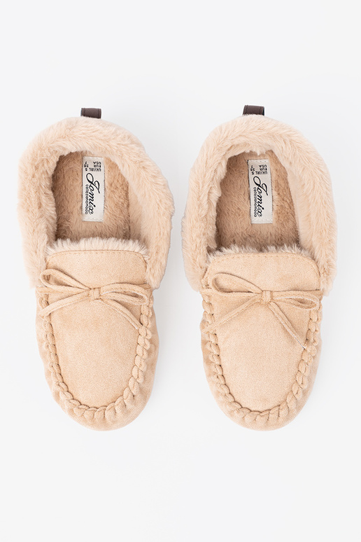 chaud beige kapcie typu mocassins avec un arc