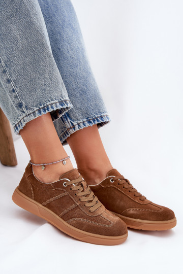 van suède Laag Sneakers model schoenen Dames bruine kleur Paliana