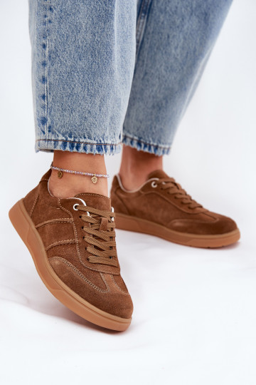 van suède Laag Sneakers model schoenen Dames bruine kleur Paliana 2