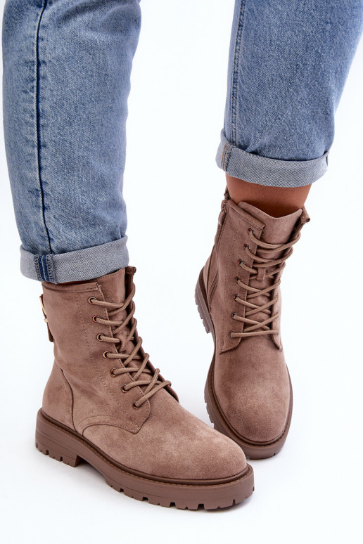 Feminin Arbeitsstiefeletten mit Reißverschlüssen Beige Ninsuni