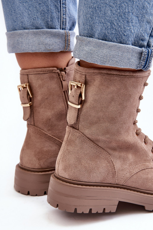 Feminin Arbeitsstiefeletten mit Reißverschlüssen Beige Ninsuni