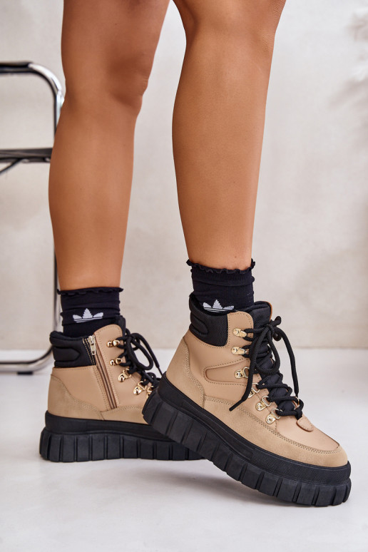 Feminin sich Zuarm laufen Stiefel Schuhe mit einer Plattform braune Farbe Jelenia Feminin sich Zuarm laufen Stiefel Schuhe mit einer Plattform braune Farbe Jelenia