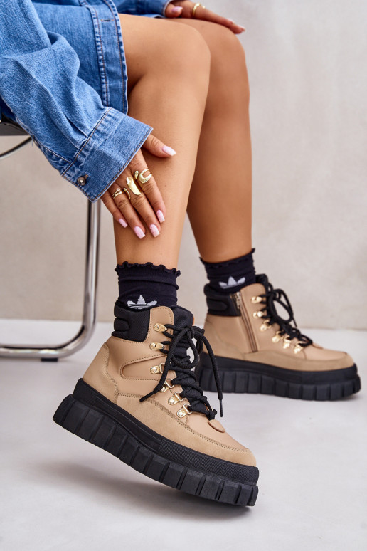 Feminin sich Zuarm laufen Stiefel Schuhe mit einer Plattform braune Farbe Jelenia Feminin sich Zuarm laufen Stiefel Schuhe mit einer Plattform braune Farbe Jelenia