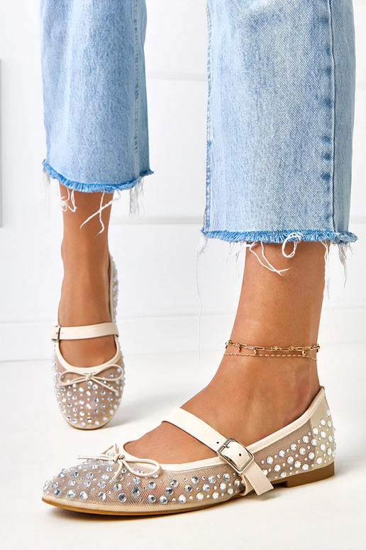 Beige netbalerina's met kristallen...