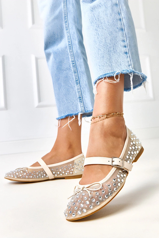 Beige netbalerina's met kristallen...