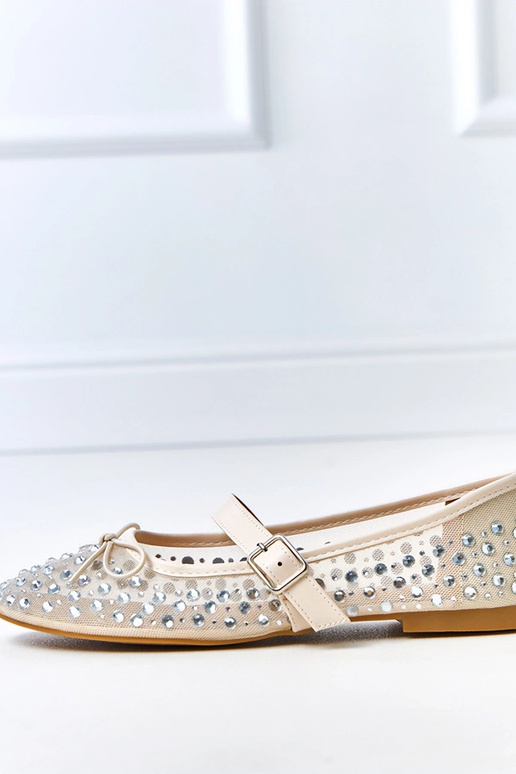 Beige Netz-Ballerinas mit Kristallen...