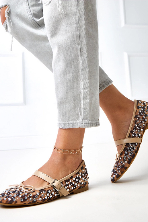 Leopardenmuster Netz-Ballerinas mit...