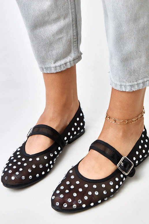 Schwarze Netz-Ballerinas mit...