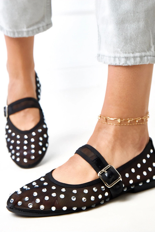 Schwarze Netz-Ballerinas mit...