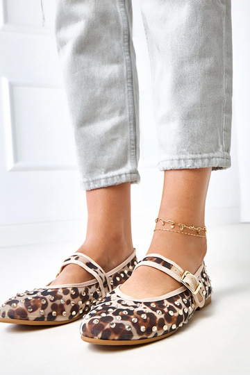 Leopardenmuster Netz-Ballerinas mit Kristallen Malmo