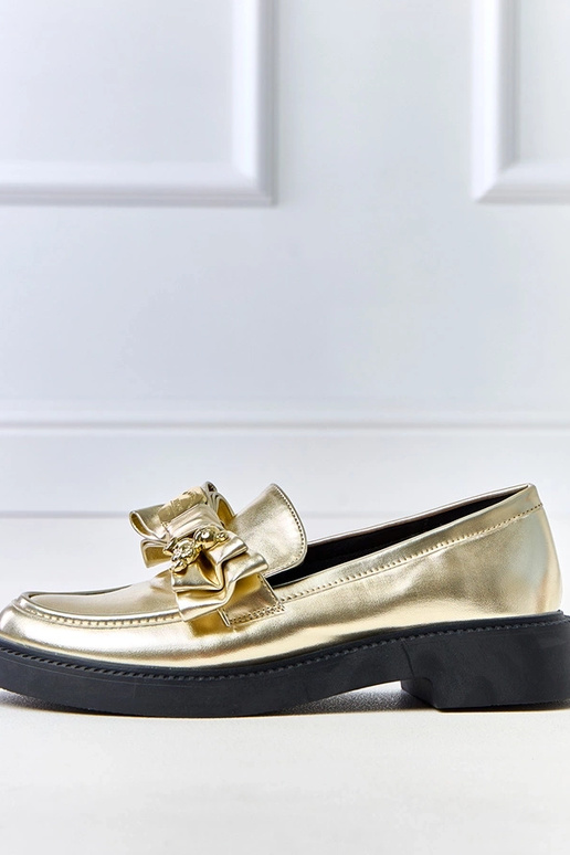 Mocassins dorés avec ruban et ourson...