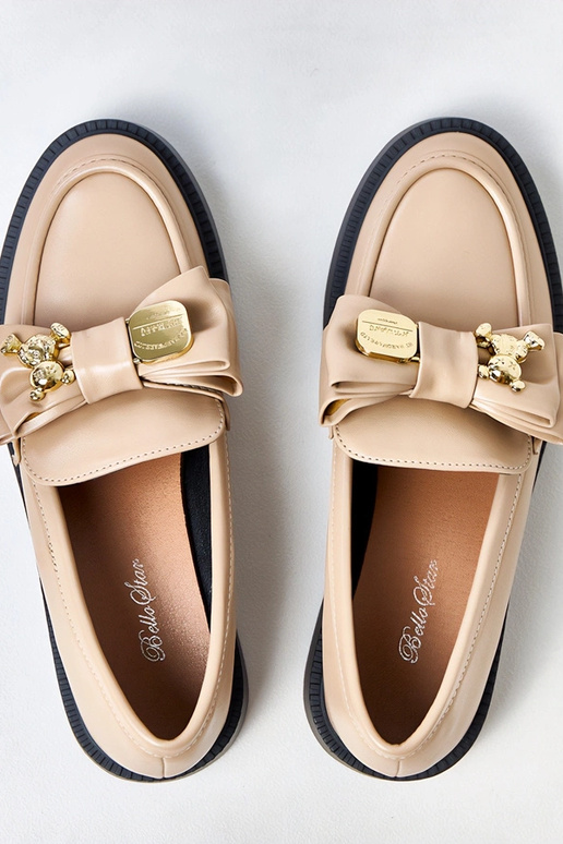 Beige mocassins met strik en...