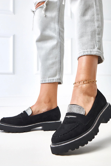 Mocassins noirs en suédine ornés de zircon Kloren