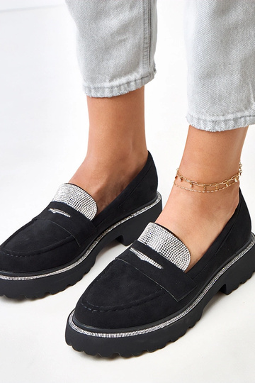 Mocassins noirs en suédine ornés de zircon Kloren 2