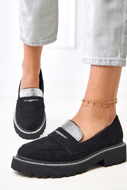 Mocassins noirs en suédine ornés de...