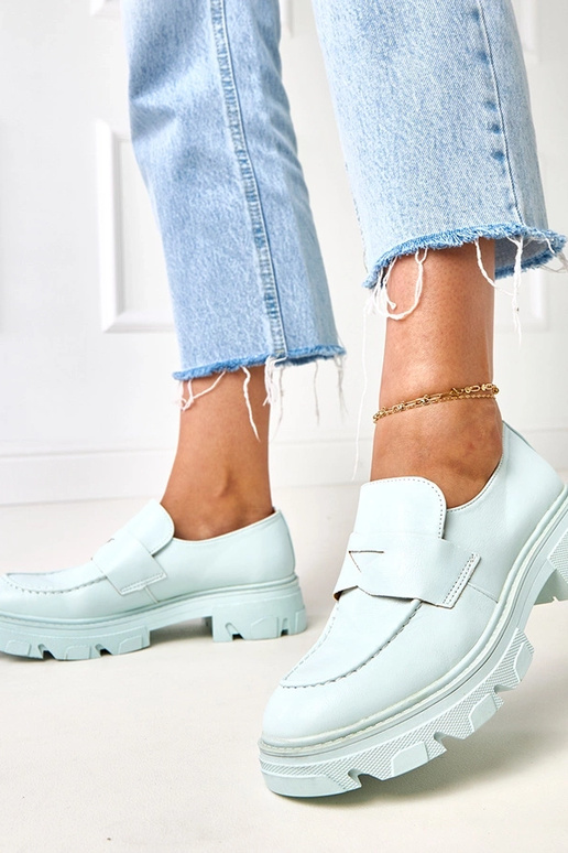 Blauwe dames moccasins van kunstleer...