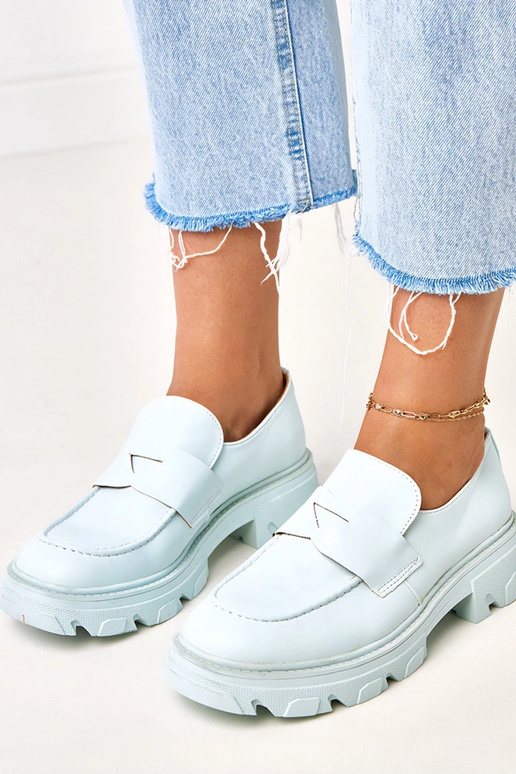 Blauwe dames moccasins van kunstleer...