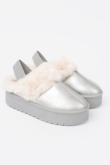 couleur argent Bottes de neige avec un manteau de fourrure i platformą