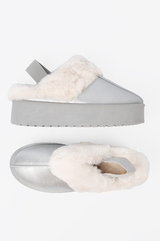 zilvere kleur SnoInboots voor dames met bont i platformą