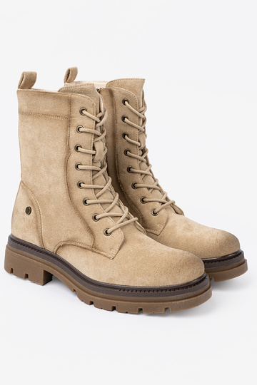 en daim beige bottes d équitation hautes z solidnym bieżnikiem