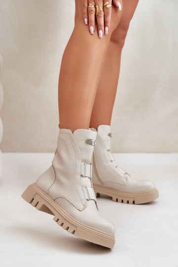 réchauffer Bottines de travail Féminin Au Château Eko Peau couleur ivoire Il fautilyra 2