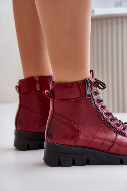  sich Zuarm laufen Damenstiefel mit einer Plattform I Koturnie Burgund Savindria