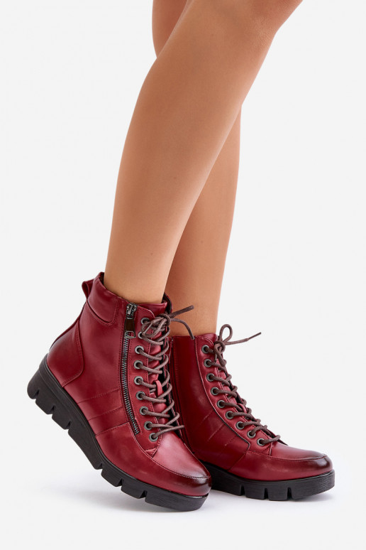  sich Zuarm laufen Damenstiefel mit einer Plattform I Koturnie Burgund Savindria