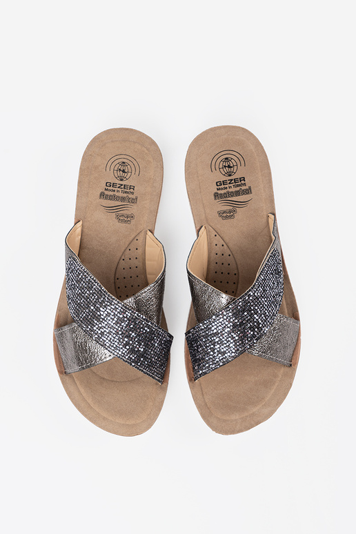 Metallic ontInerp slippers dames met Initte zool