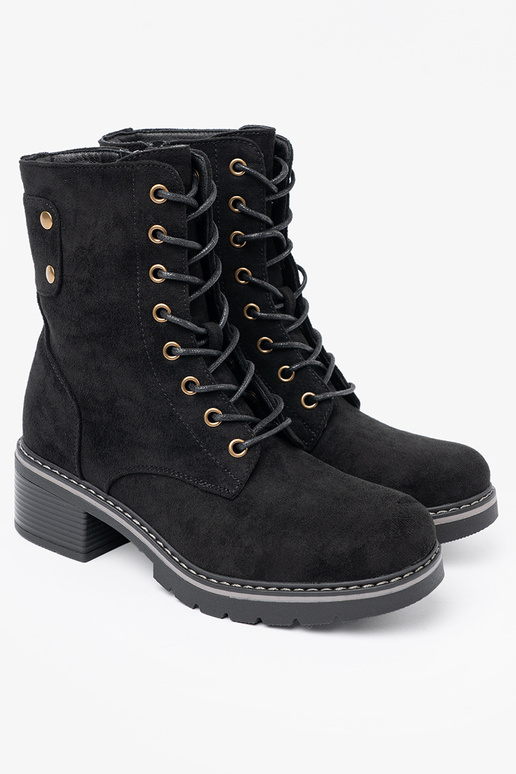 schZuarze Farbe geschnürt hohe Reitstiefel z grubą podeszZuą