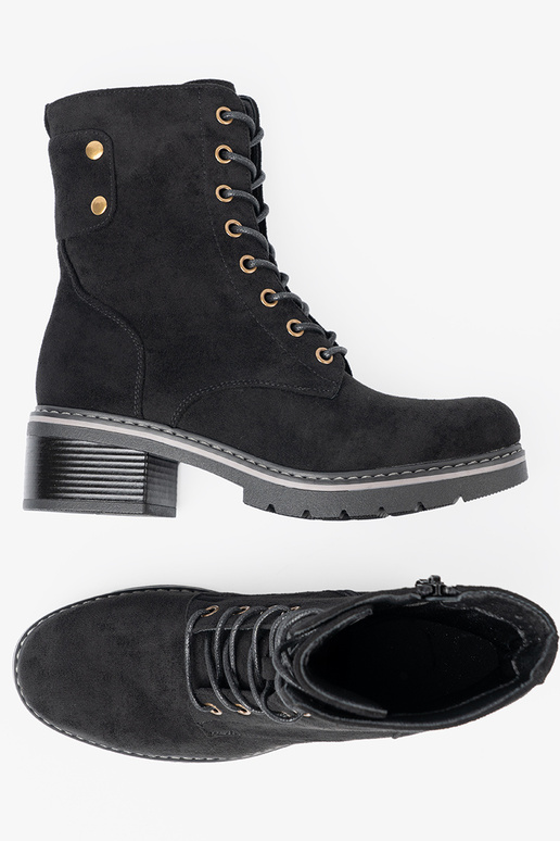 schZuarze Farbe geschnürt hohe Reitstiefel z grubą podeszZuą