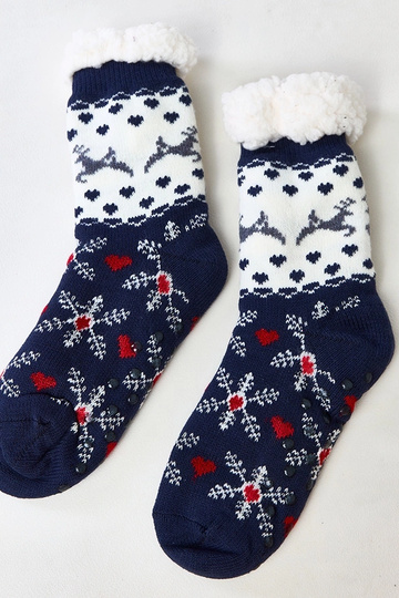 Dunkelblaue weiße Socken mit Fell Grondi