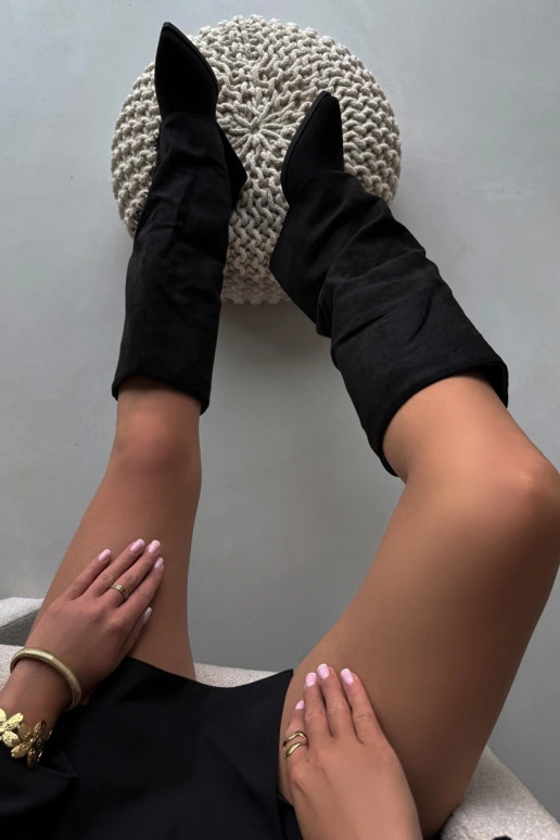 Bottes femme style cowboy à enfiler, avec franges et talons, noires Zalia