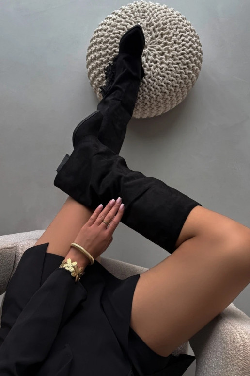 Bottes femme style cowboy à enfiler, avec franges et talons, noires Zalia