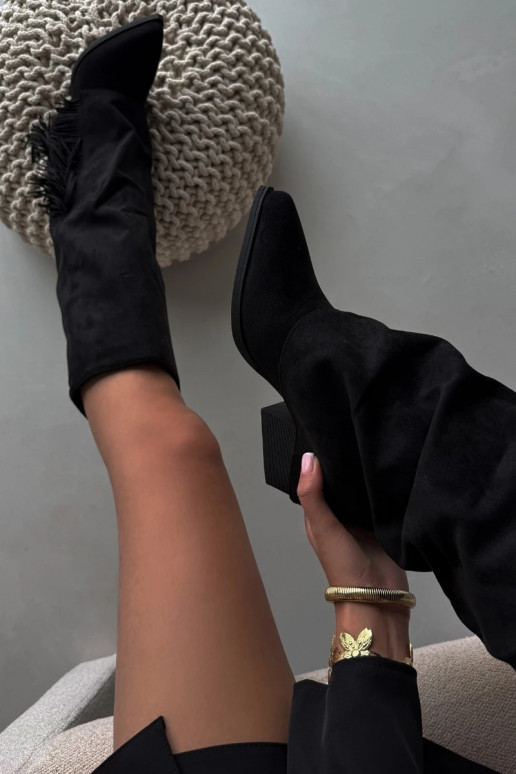 Schlüpf-Damen Cowboy-Stiefel mit Fransen und Absatz, schwarz Zalia