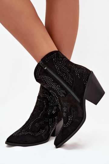 Bottines isolées pour femmes de style cowboy avec décoration, noires Lelira 2