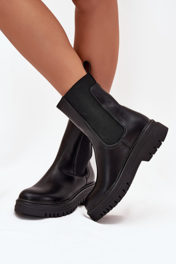 Bottines élégantes femmes à plateforme et talon plat, modèle à enfiler, couleur noire Ravessa 2