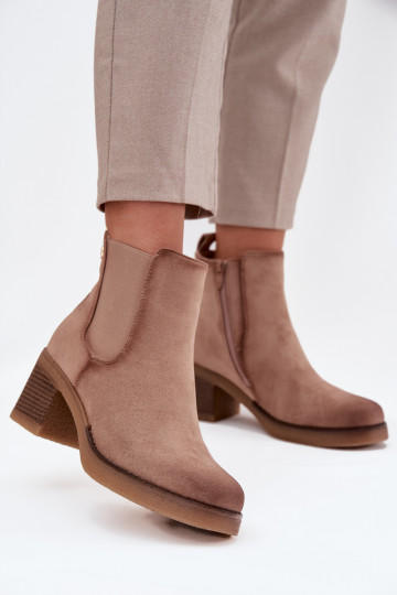 Beige stilvolle gefütterte Damen-Stiefeletten mit Absatz Zelia 2
