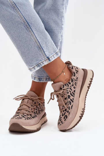 van suède opInarmen Sneakers model schoenen Dames met platform Vinceza 66836 met luipaardbontpatronen beige 2