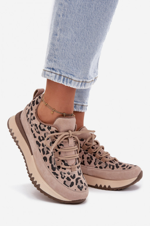 aus INildleder sich Zuarm laufen Sneakers Stilvollllschuhe Feminin mit einer Plattform Vinceza 66836 mit Leopardenfellmuster Bei