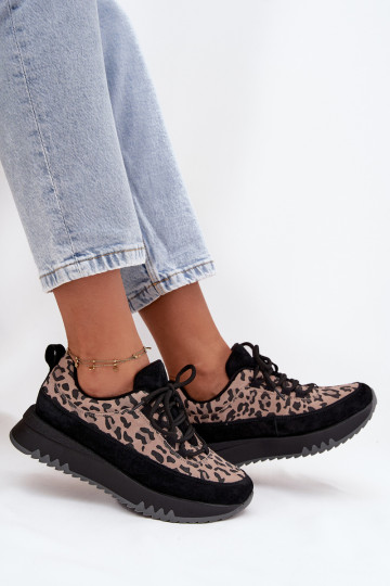 en daim réchauffer Chaussures modèle baskets Féminin avec une plateforme Vinceza 66836 avec des motifs en fourrure de léopard co